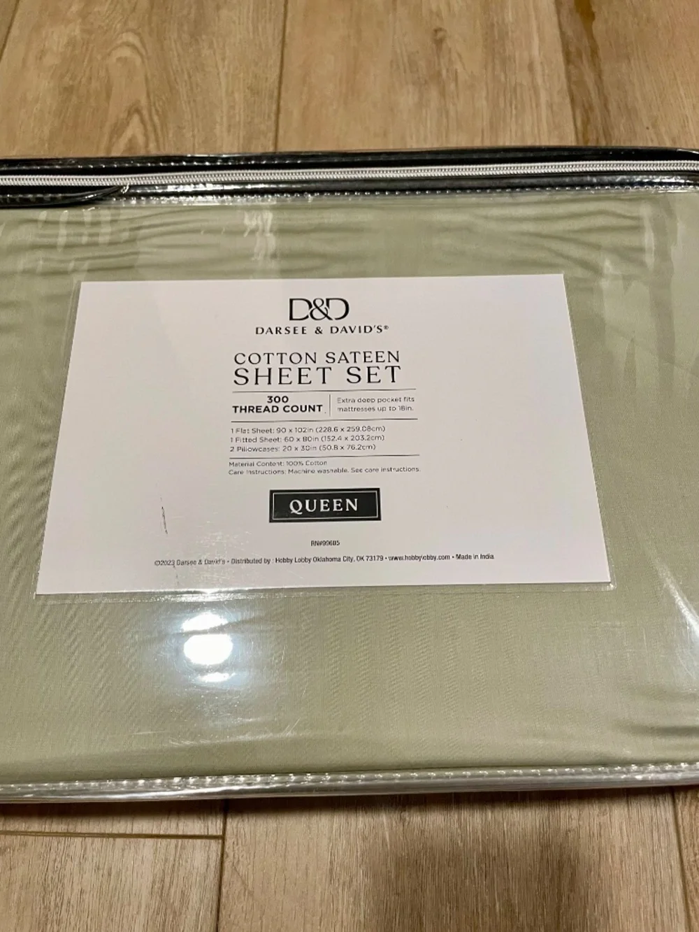 Darsee & David's 300 Thread Count Cotton Sateen Sheet Set Queen Size Sage Green